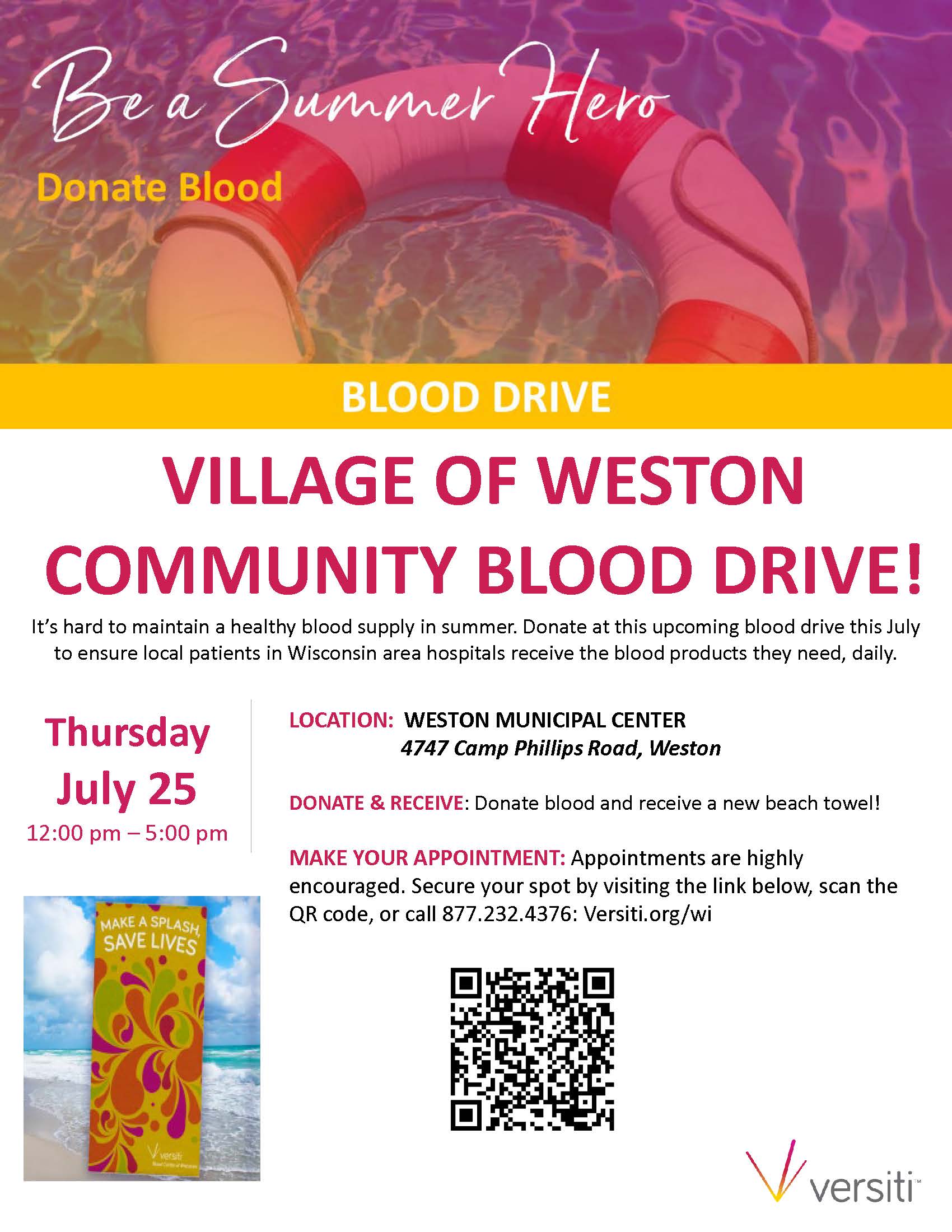 July 25 Village of Weston Blood Drive
