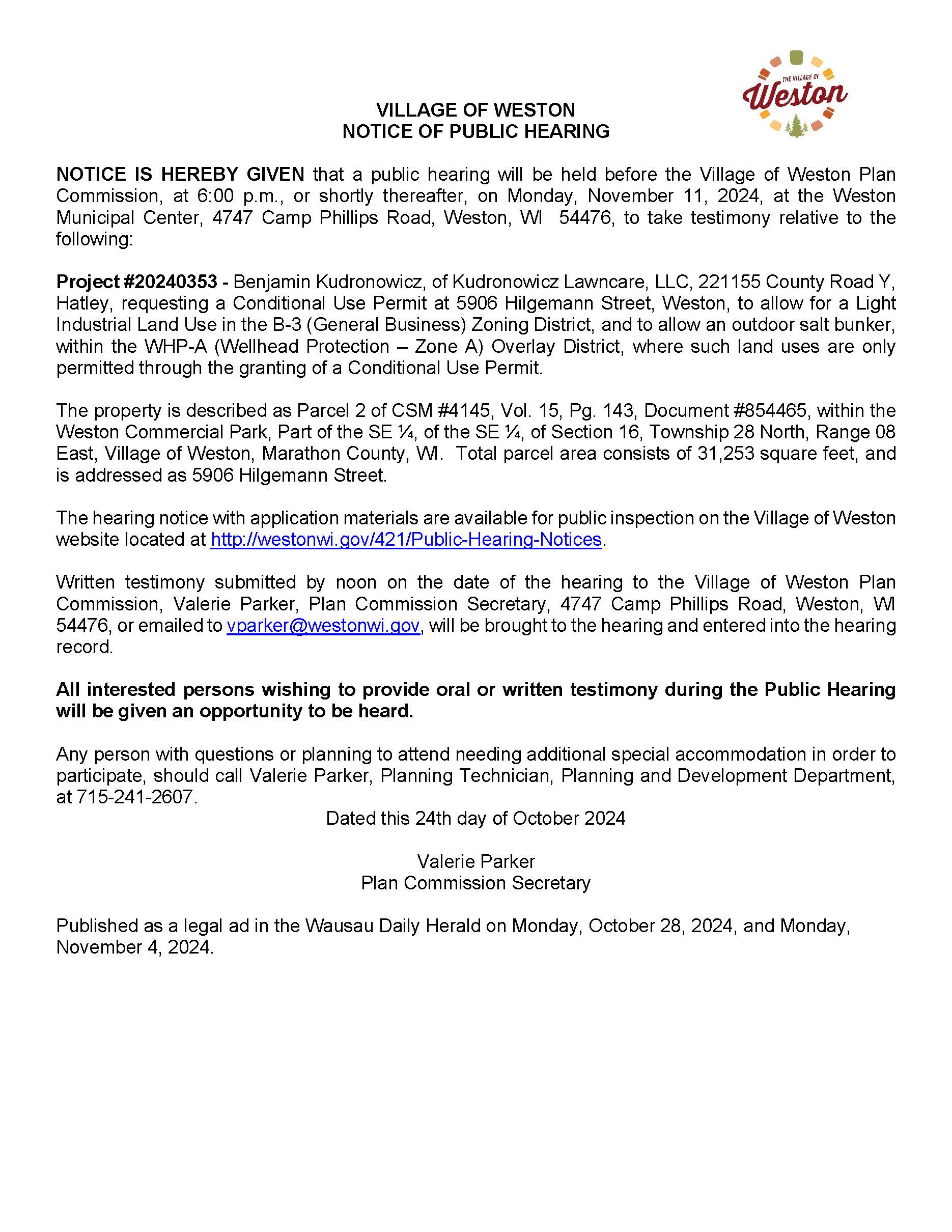 Hearing Notice Village - Conditional Use_Mailing