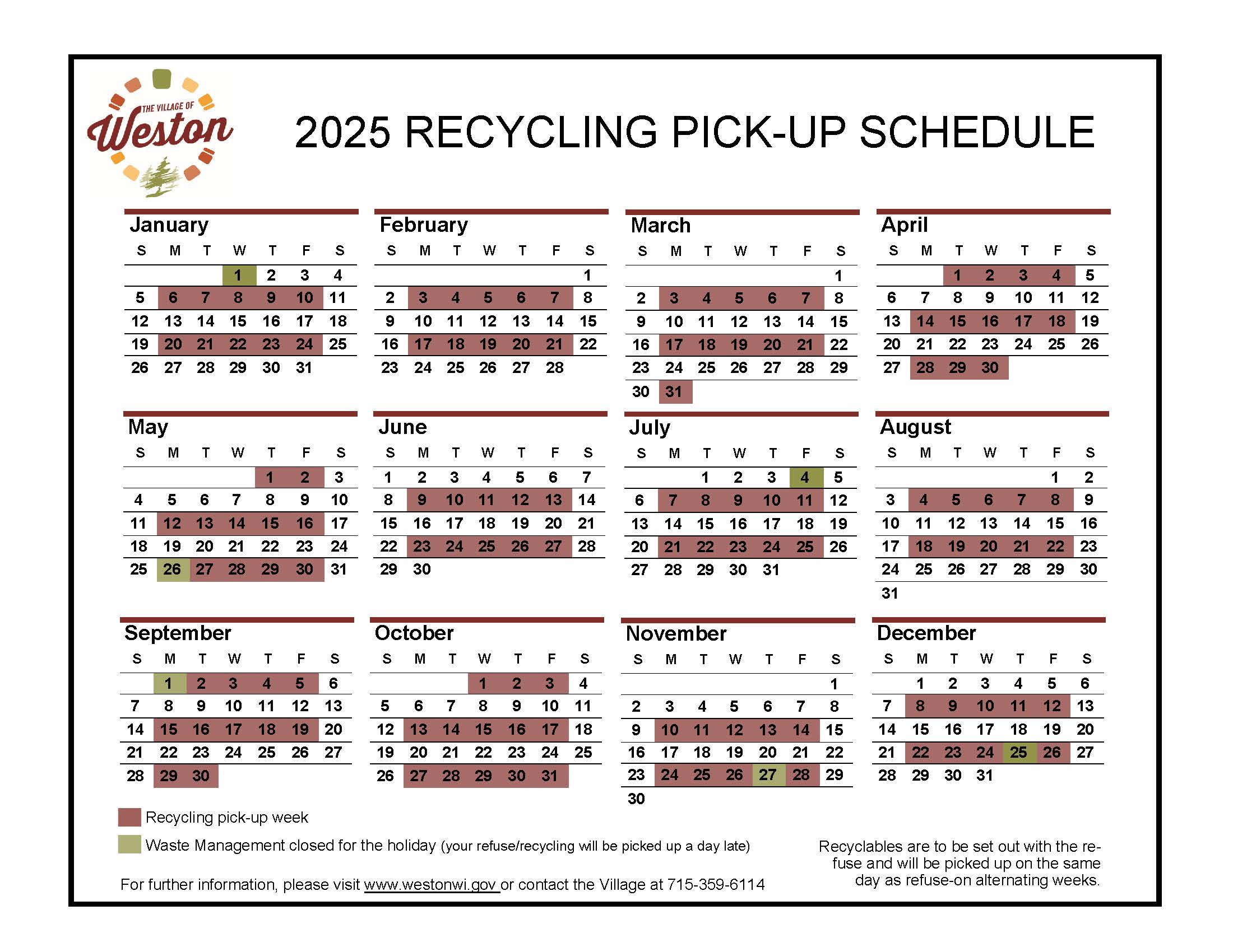 2025 RECYCLING SCHEDULE