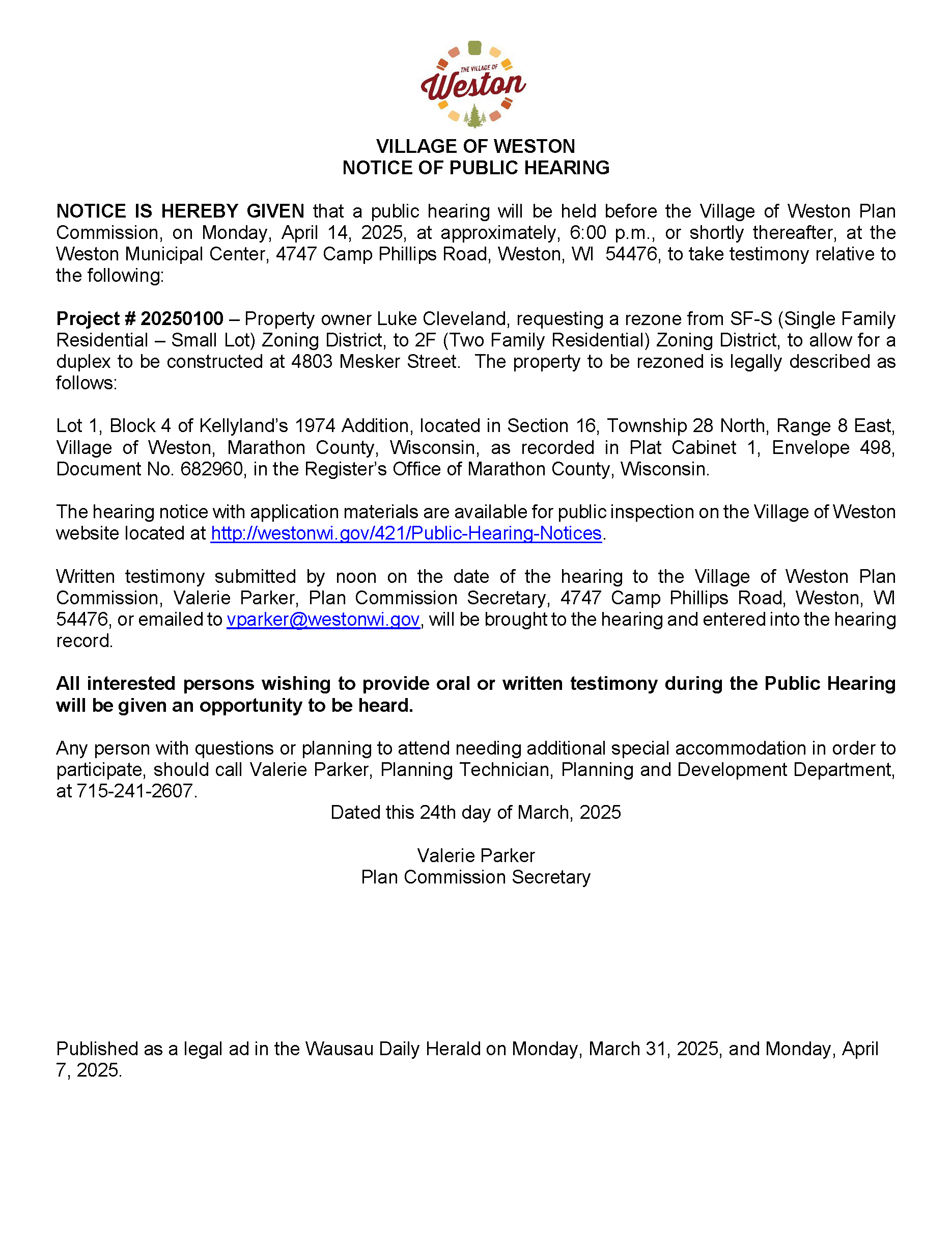 250414 Hearing Notice Village 4803 Mesker St- Rezone Notice