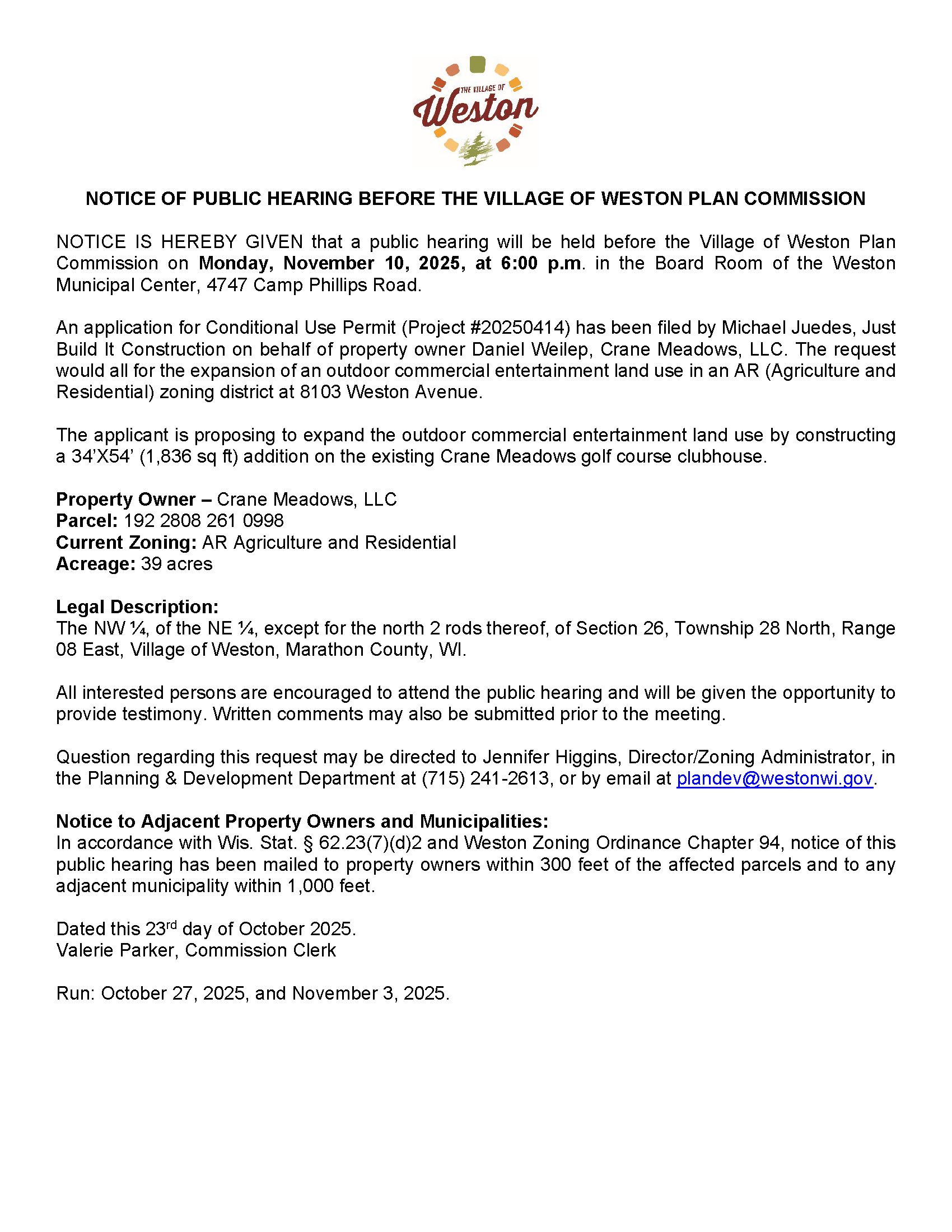 251110 Hearing Notice Village - Website and residents.