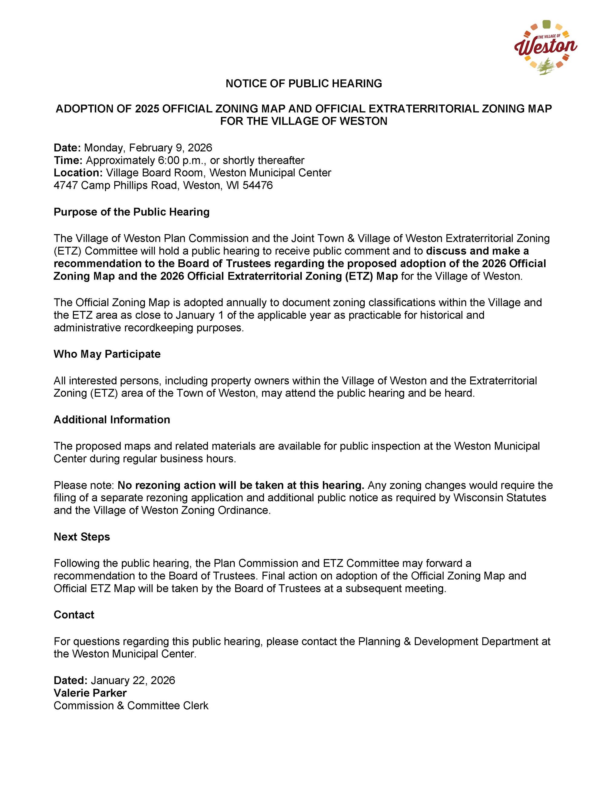 260209 Village Official Zoning Map Hearing Notice_Website