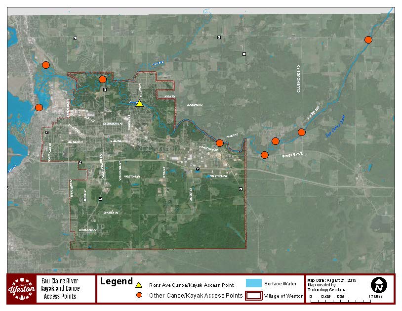 Kayak Canoe Access Points w_Wausau Map